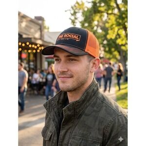 Otto The Social Chico Trucker Hat Black Orange Mesh Snapback Cap 83-1239 Mens